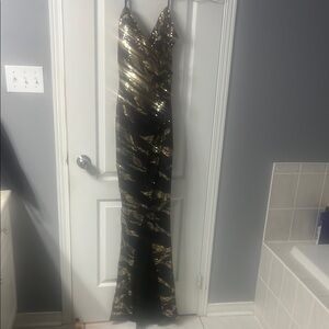 Fashion Nova Sequin Black and Gold Maxi Dress